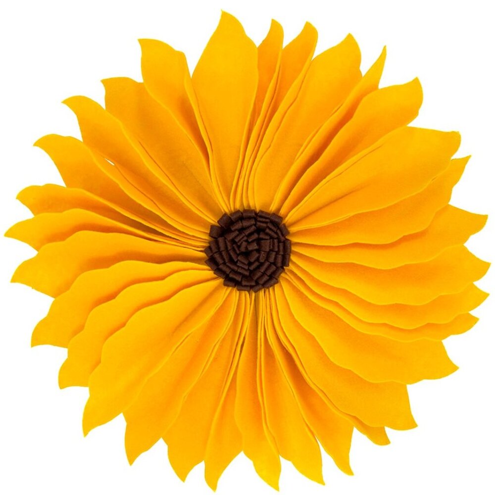 A Whimsical 16" Handmade 3D Flower Round Decorative Throw Pillow-Yellow